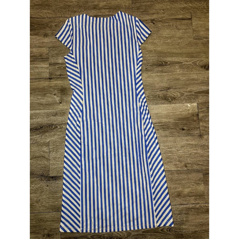 J. McLaughlin Blue White Striped Midi Dress XS Slimming Stretch Preppy - Picture 4 of 8
